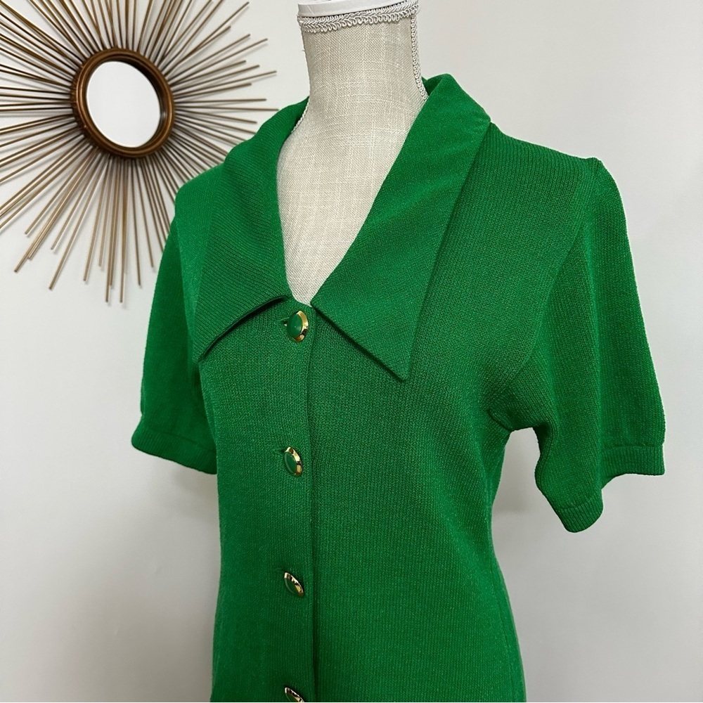 Vintage St. John by Marie Grey Green Collar Button Blouse Women’s Size 6 - Picture 2 of 13